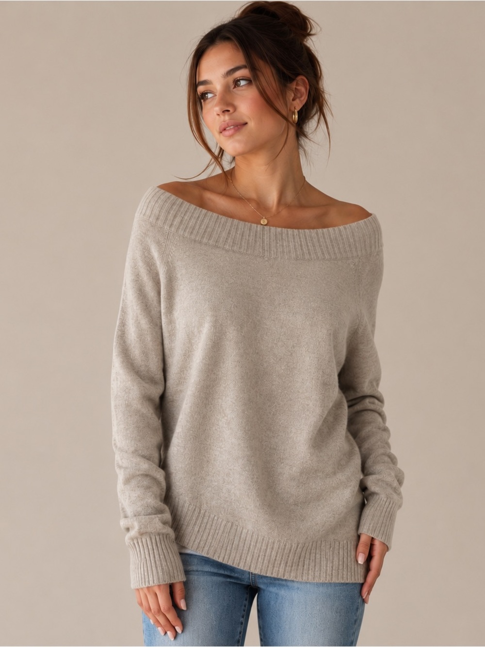 Banana Republic beige oversized wide neck sweater